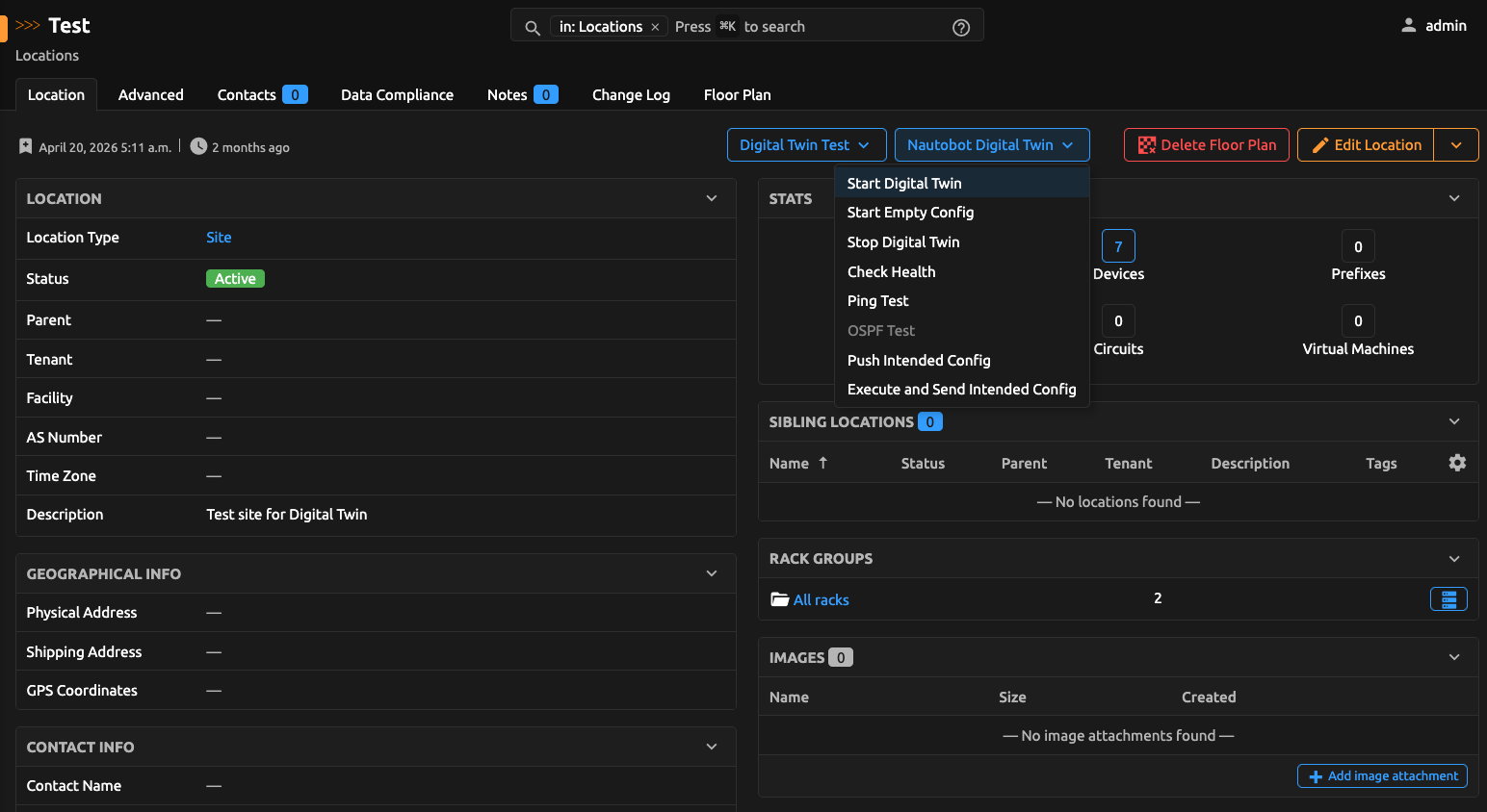 Start digital twin from site overview